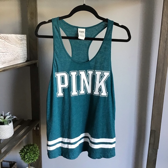 PINK Victoria's Secret Tops - Victoria Secret PINK Teal Logo Tank Top